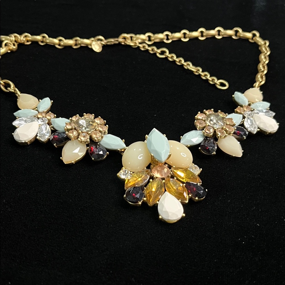 1534 J. Crew Gold and Multicolor Crystal Floral Cluster Necklace - Picture 5 of 7
